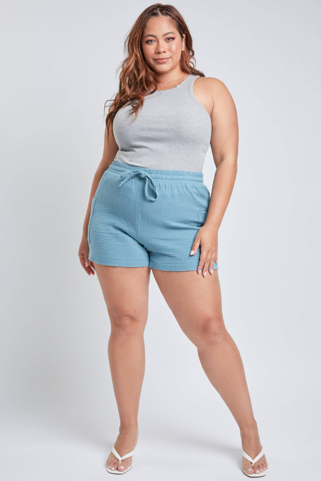 Plus Size Cotton Shorts With Side Patch Pocket: 3X / DEEP AQUA