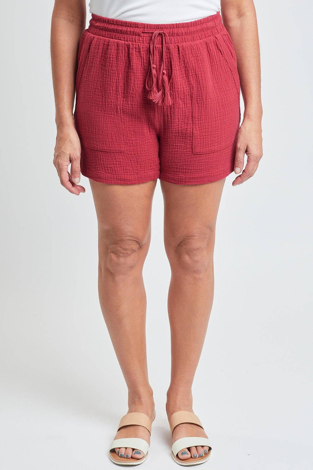 Double Gauze Shorts With Porkchop Pockets: MEDIUM / GARNET