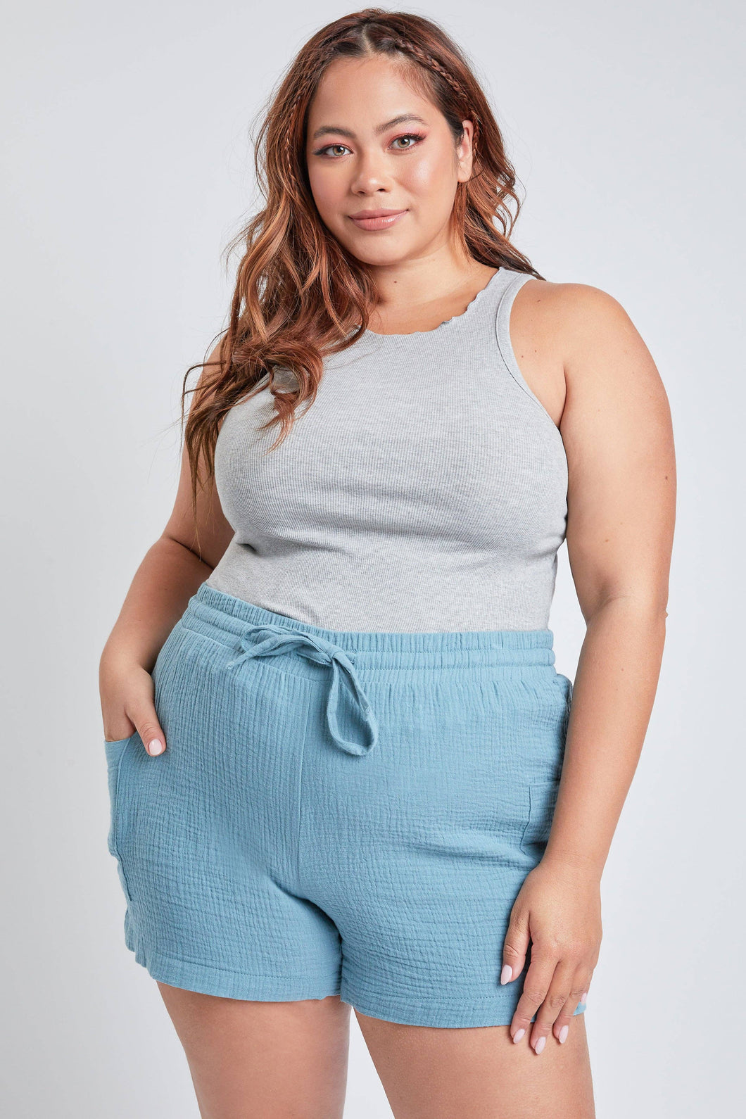 Plus Size Cotton Shorts With Side Patch Pocket: 1X DEEP AQUA