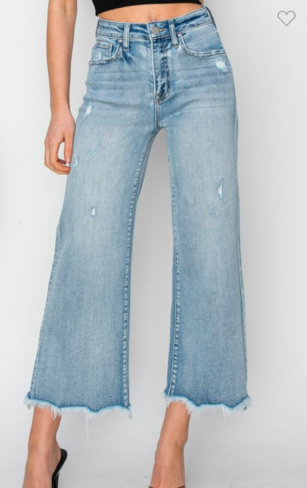 HIGH RISE FRONT PATCH POCKET ANKLE FLARE JEANS