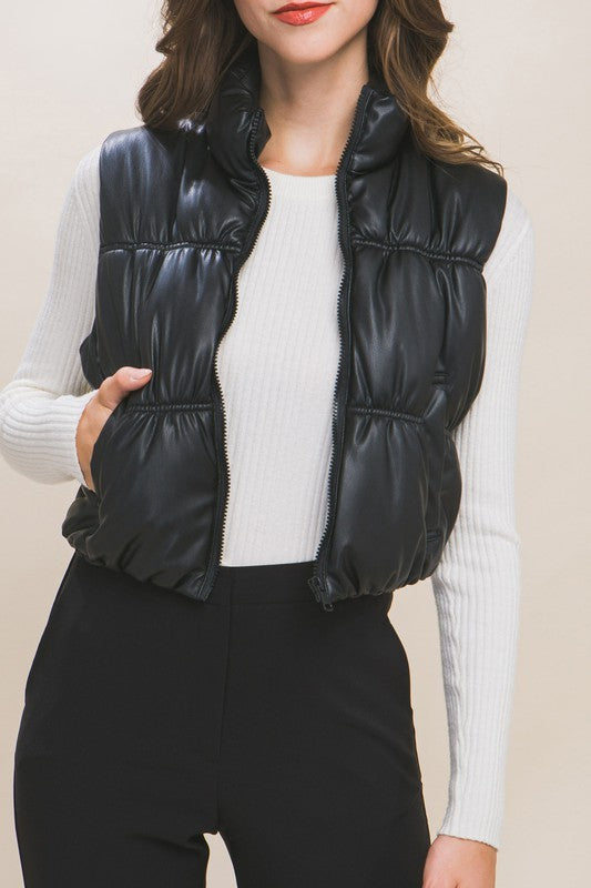 Faux Leather Puffer Vest