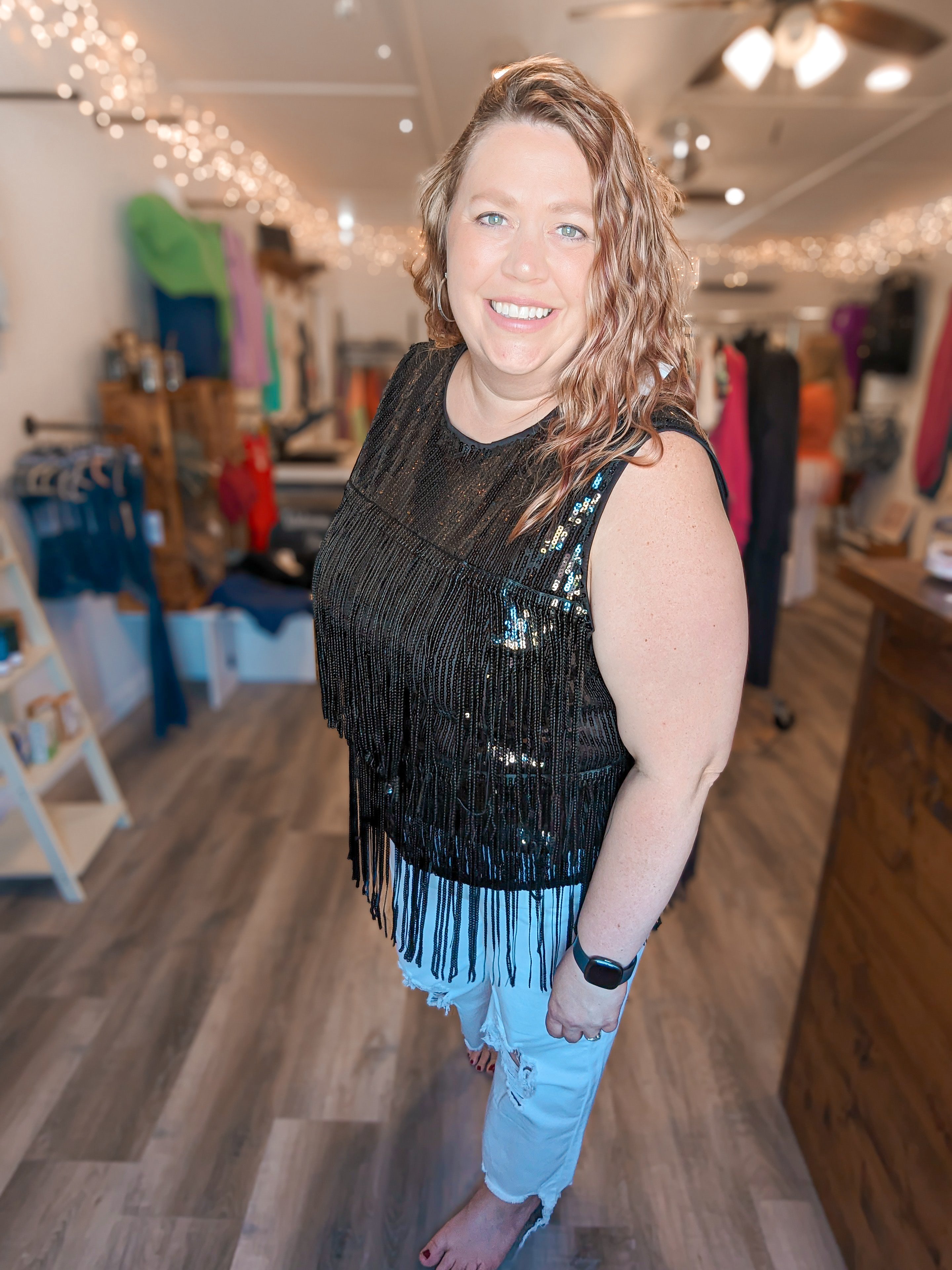 Mandy Sequin Fringe Tank- Plus – The Messy Dresser Boutique